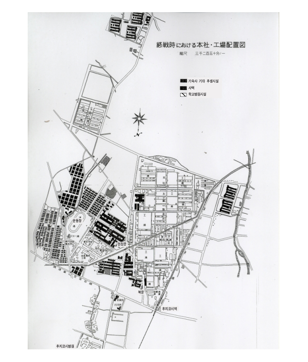 일본 패전 당시 후지코시 도야마 본사 및 공장 배치도